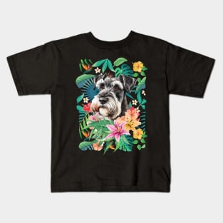 Tropical Salt and Pepper Schnauzer 3 Kids T-Shirt